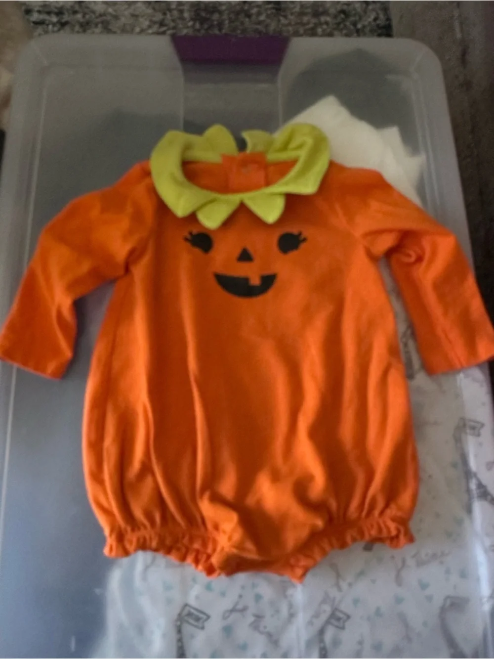 Baby Cat & Jack Pumpkin outfit 3-6 months perfect for  Halloween small flaw